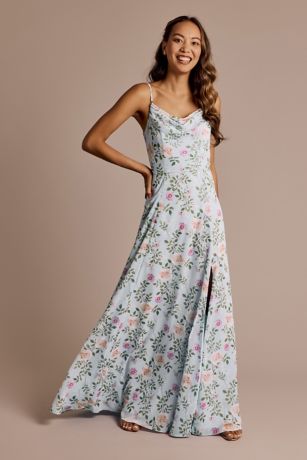 Celebrate DB Studio Floral Chiffon Cowl Neck Dress with Slit